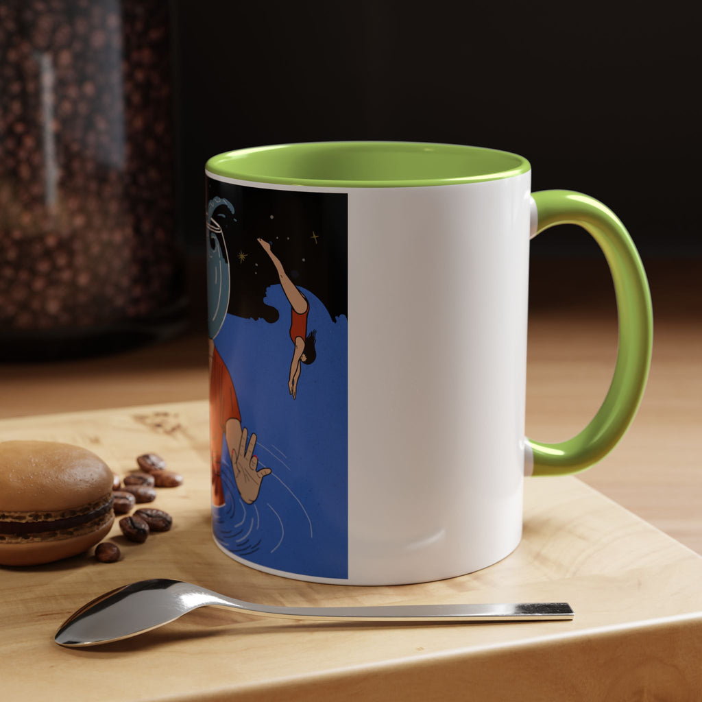 Out Of Blue-Surreal 'Fishbowl Head' Accent Coffee Mug – Artistic Blue Night Swim Design