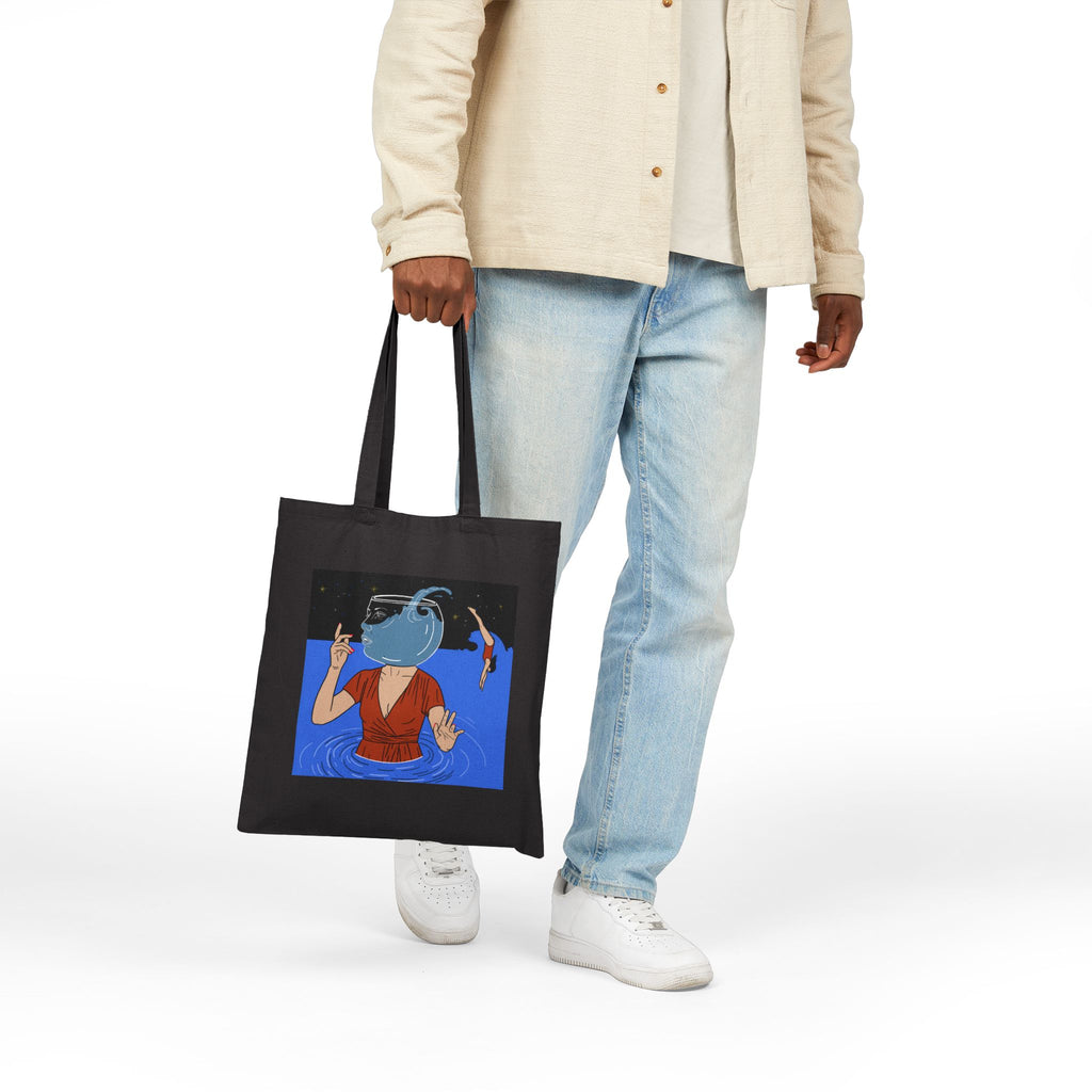 Out Of Blue- Tote Bag — Surreal 'Fishbowl Head' Art Tote for Beach, Market & Gifts