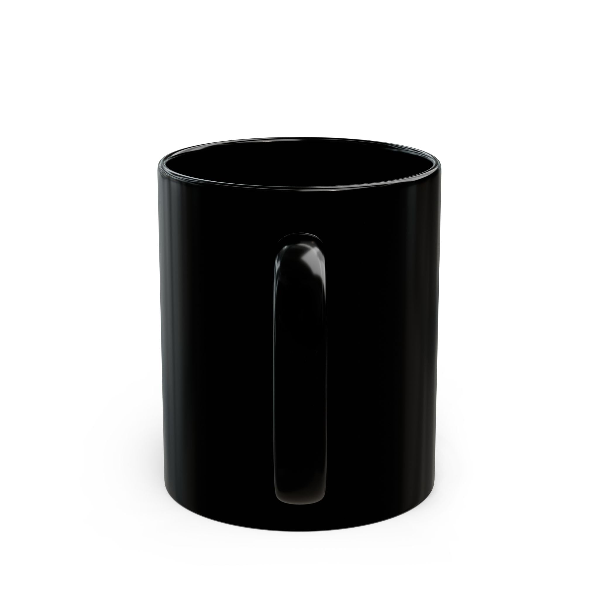 Black Ceramic Mug — Surreal Red-Haired Face with Curled Figure Illustration (11oz, 15oz)