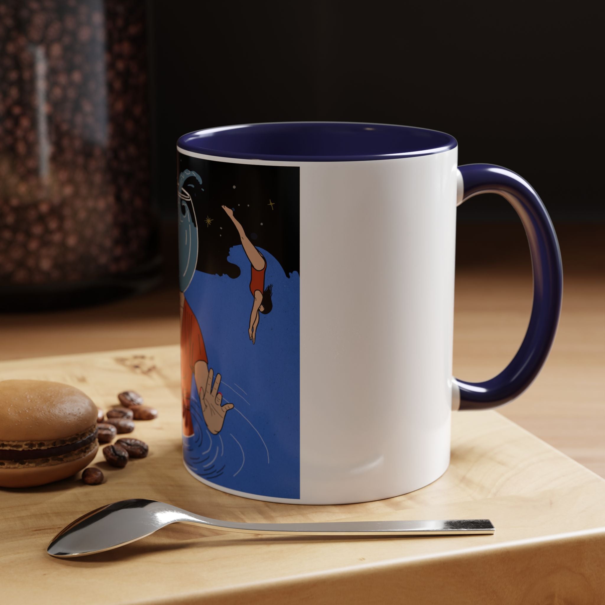 Out Of Blue-Surreal 'Fishbowl Head' Accent Coffee Mug – Artistic Blue Night Swim Design