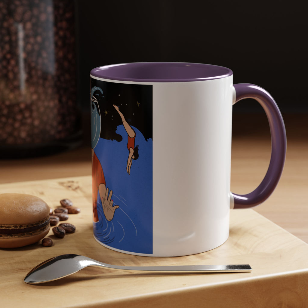 Out Of Blue-Surreal 'Fishbowl Head' Accent Coffee Mug – Artistic Blue Night Swim Design