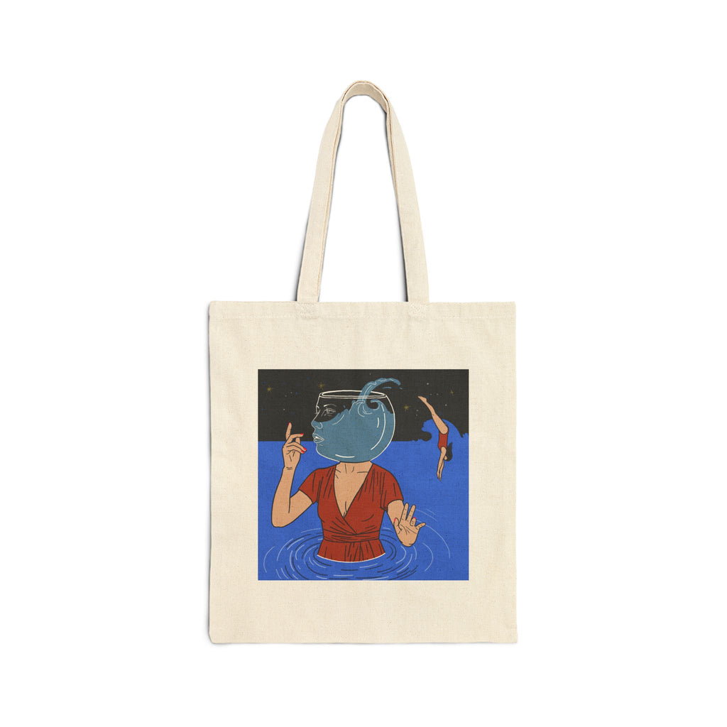Out Of Blue- Tote Bag — Surreal 'Fishbowl Head' Art Tote for Beach, Market & Gifts