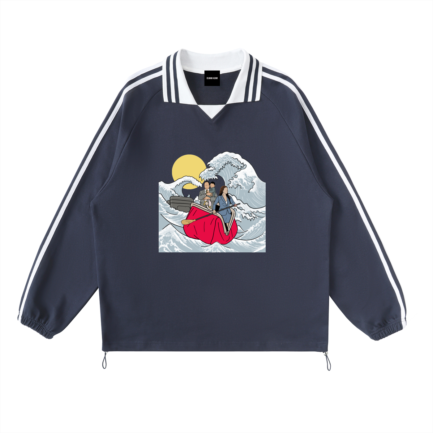 Contrast Striped Lapel Collar Sweatshirt