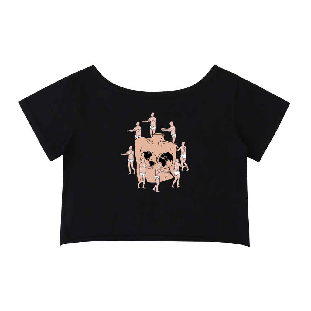Off-Shoulder Rolled Hem Cotton T-Shirt