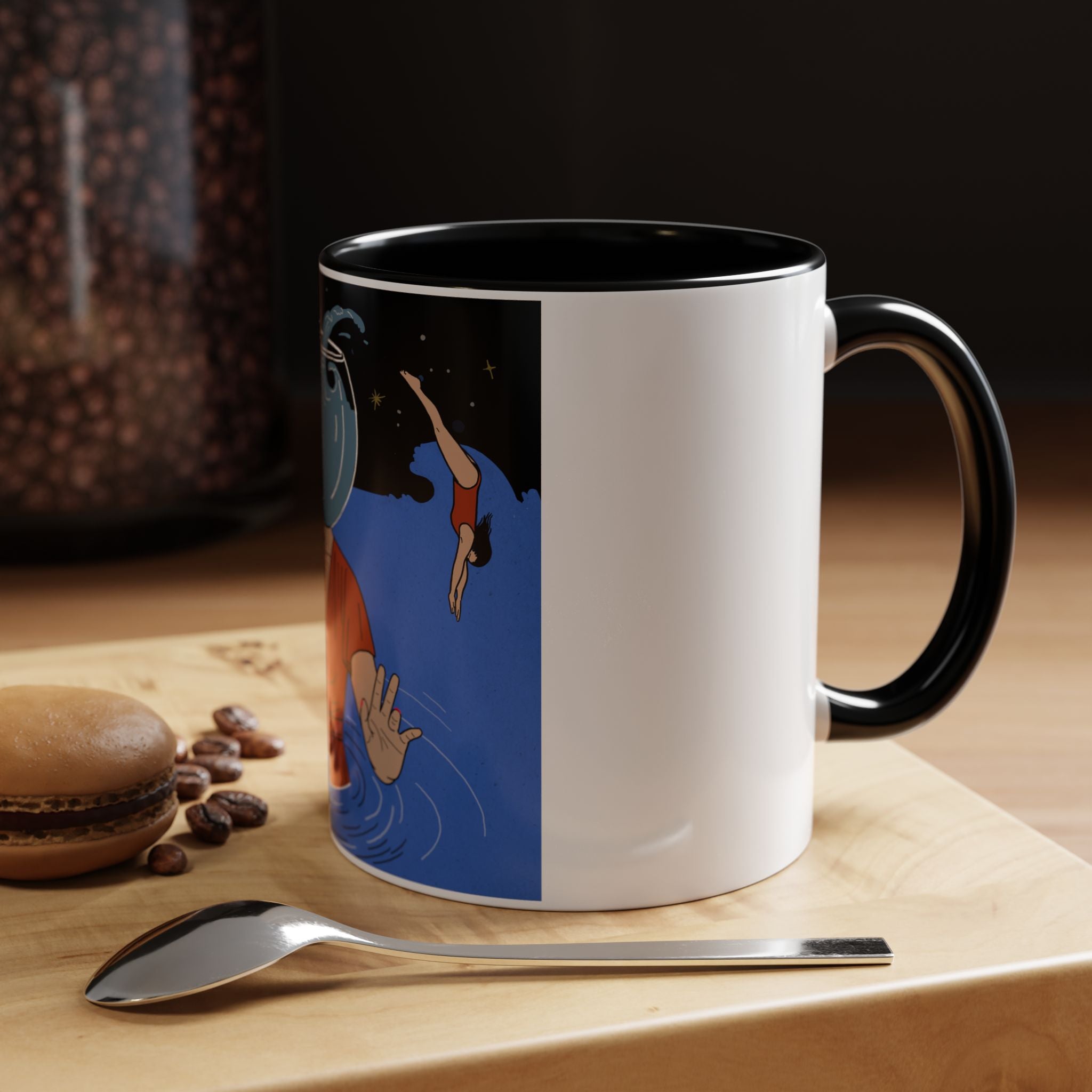 Out Of Blue-Surreal 'Fishbowl Head' Accent Coffee Mug – Artistic Blue Night Swim Design