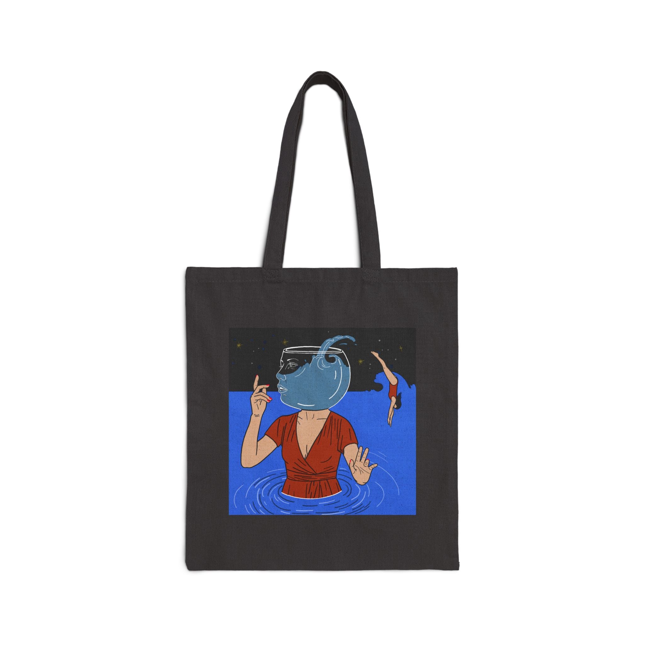 Out Of Blue- Tote Bag — Surreal 'Fishbowl Head' Art Tote for Beach, Market & Gifts