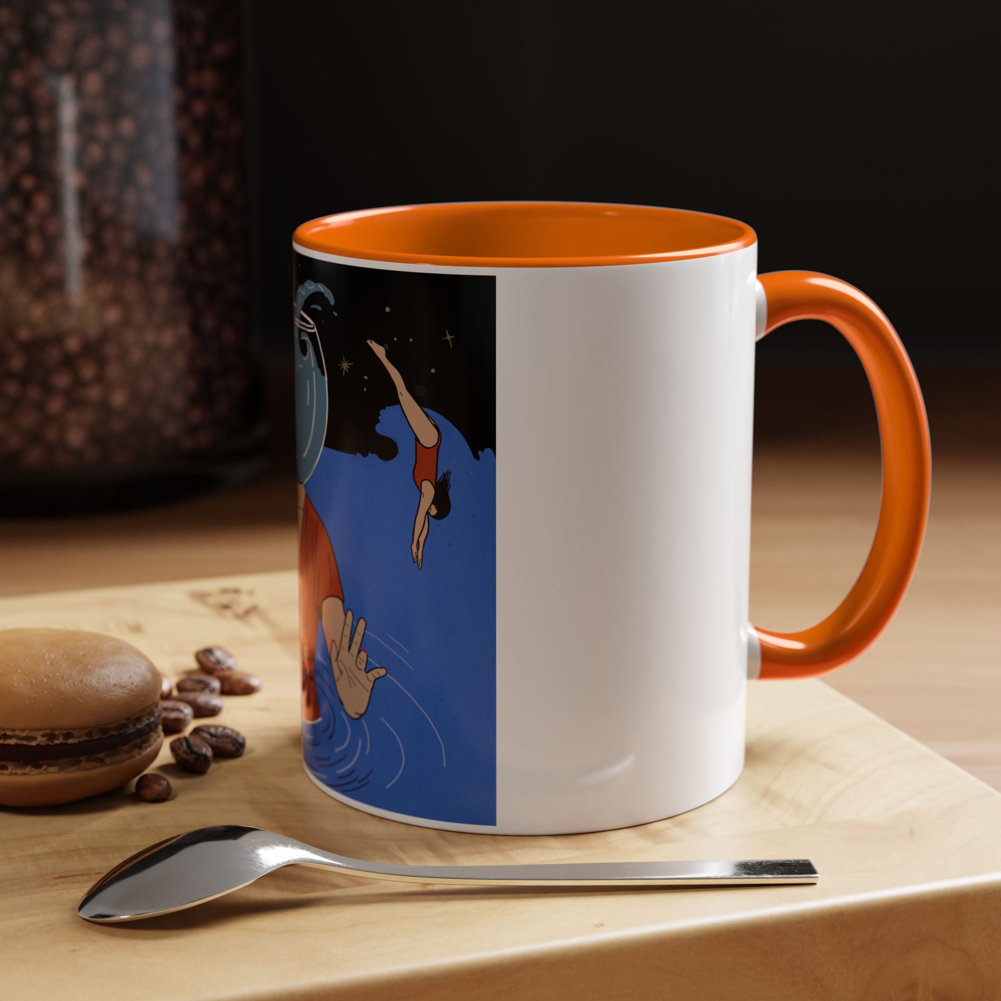 Out Of Blue-Surreal 'Fishbowl Head' Accent Coffee Mug – Artistic Blue Night Swim Design