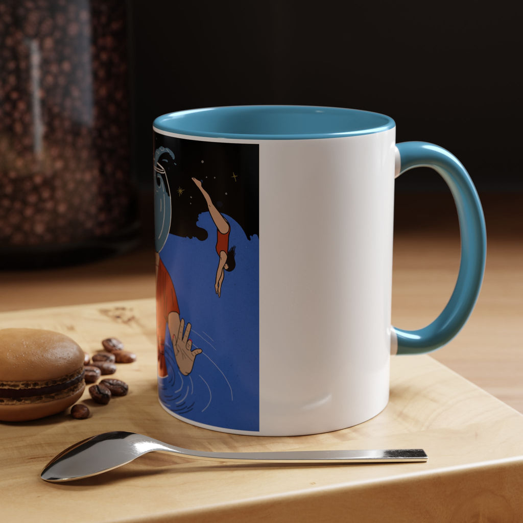 Out Of Blue-Surreal 'Fishbowl Head' Accent Coffee Mug – Artistic Blue Night Swim Design