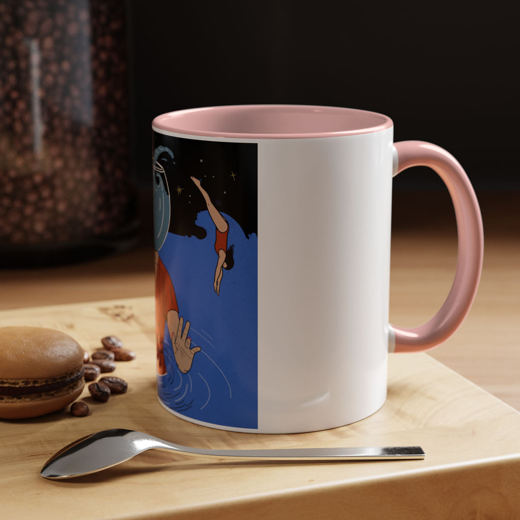Out Of Blue-Surreal 'Fishbowl Head' Accent Coffee Mug – Artistic Blue Night Swim Design