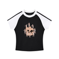Contrast Stripes Bodycon Raglan  Sleeve T-Shirt