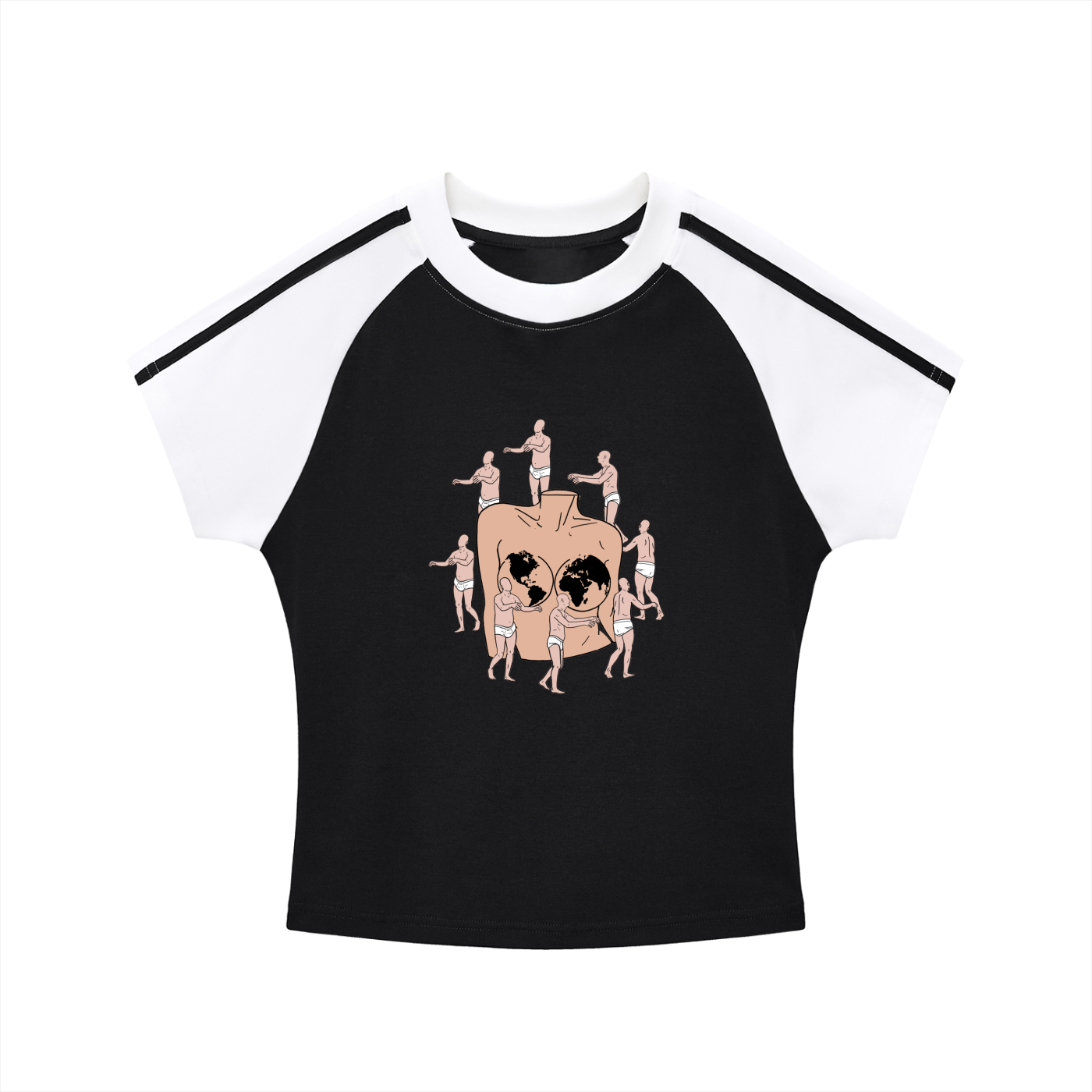 Contrast Stripes Bodycon Raglan  Sleeve T-Shirt