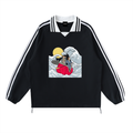 Contrast Striped Lapel Collar Sweatshirt