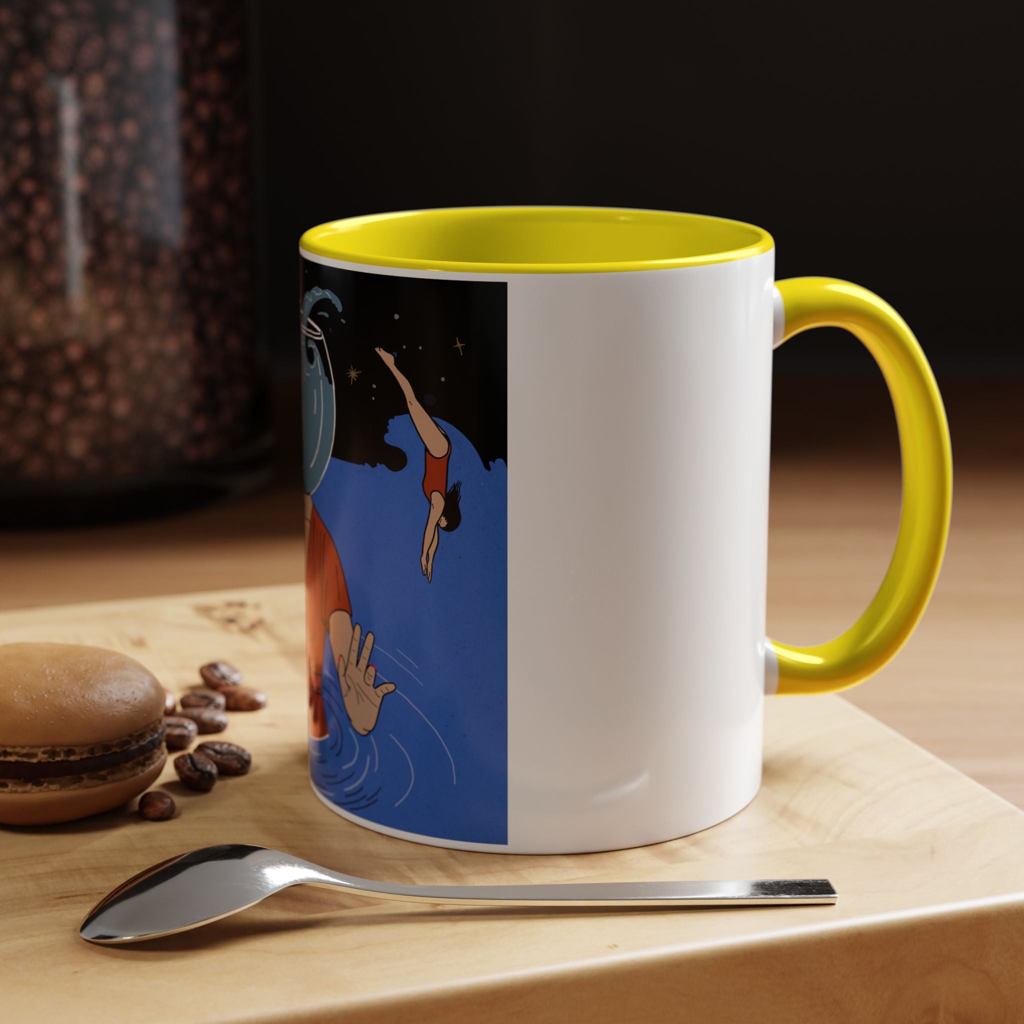 Out Of Blue-Surreal 'Fishbowl Head' Accent Coffee Mug – Artistic Blue Night Swim Design