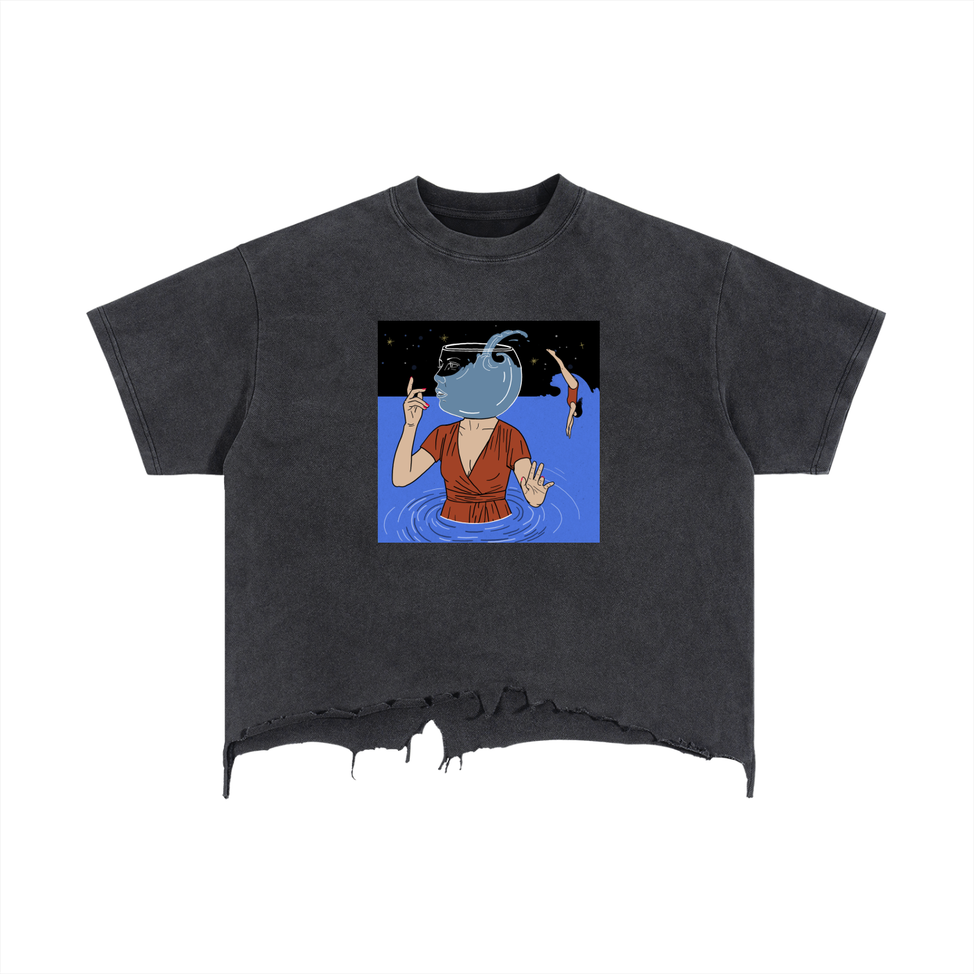 Vintage Wash Boxy Distressed Hem T-Shirt