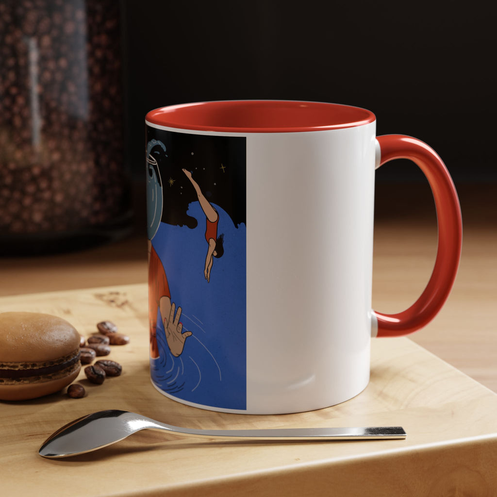 Out Of Blue-Surreal 'Fishbowl Head' Accent Coffee Mug – Artistic Blue Night Swim Design