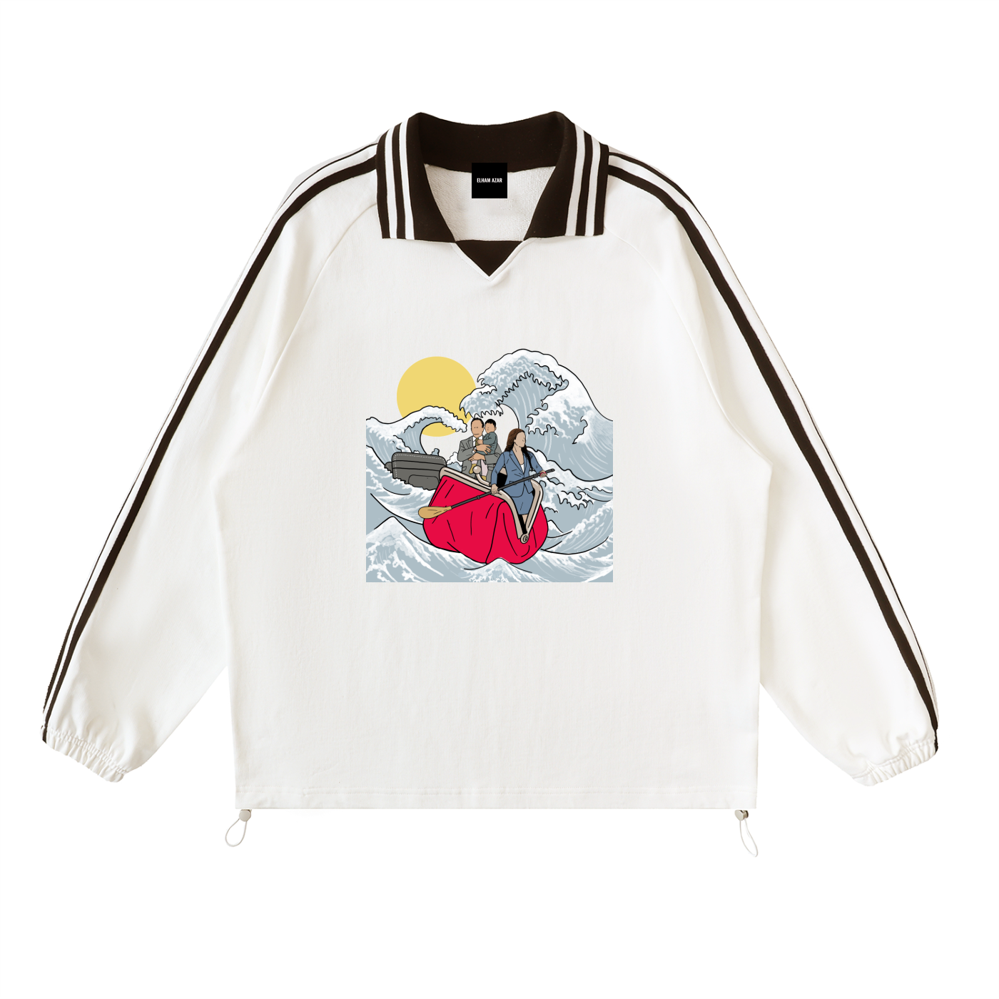 Contrast Striped Lapel Collar Sweatshirt