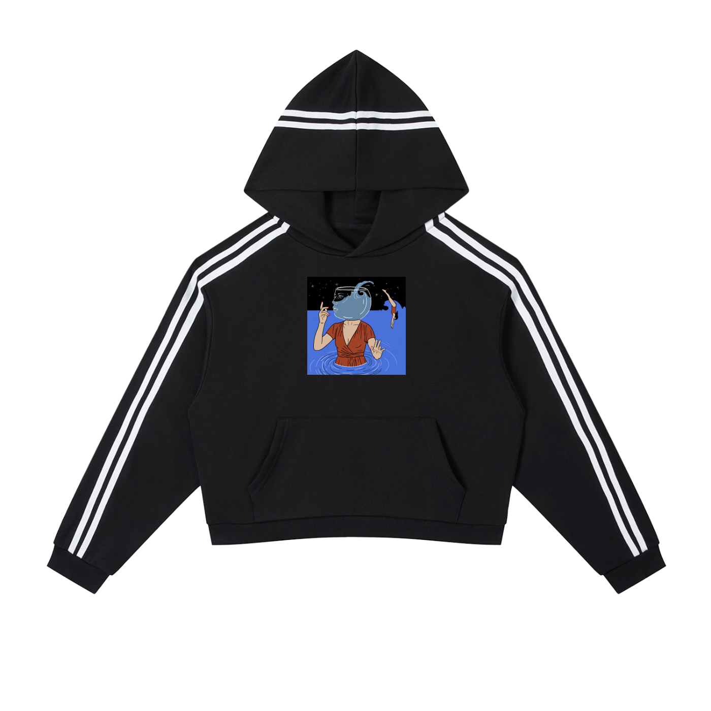 Contrast Side Stripe Cropped Hoodie